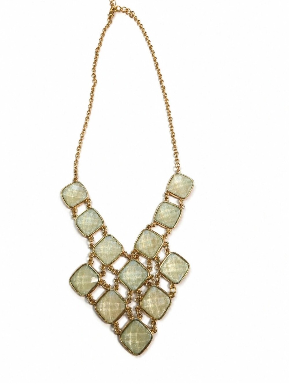 Vintage Gold Tone Geometric Statement Bib Necklace Green Fashion Adjustable